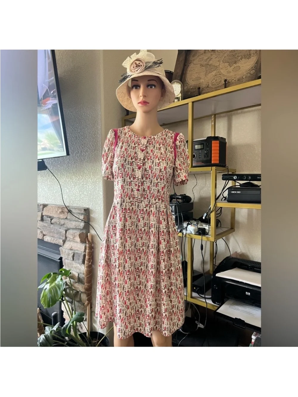 Girls Pink Patterned Short Sleeve Dress